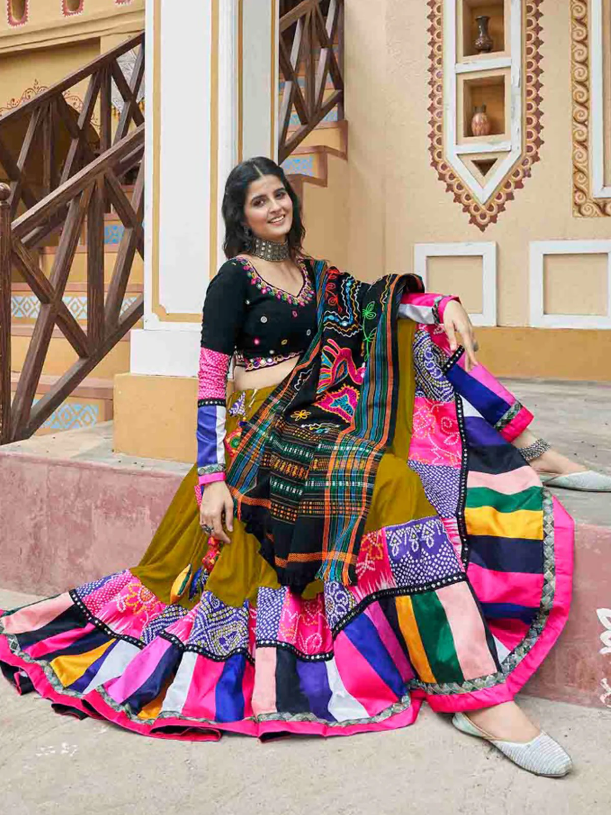Odette Multicolor Rayon Printed Stitched Lehenga With Blouse For Women - Image 2