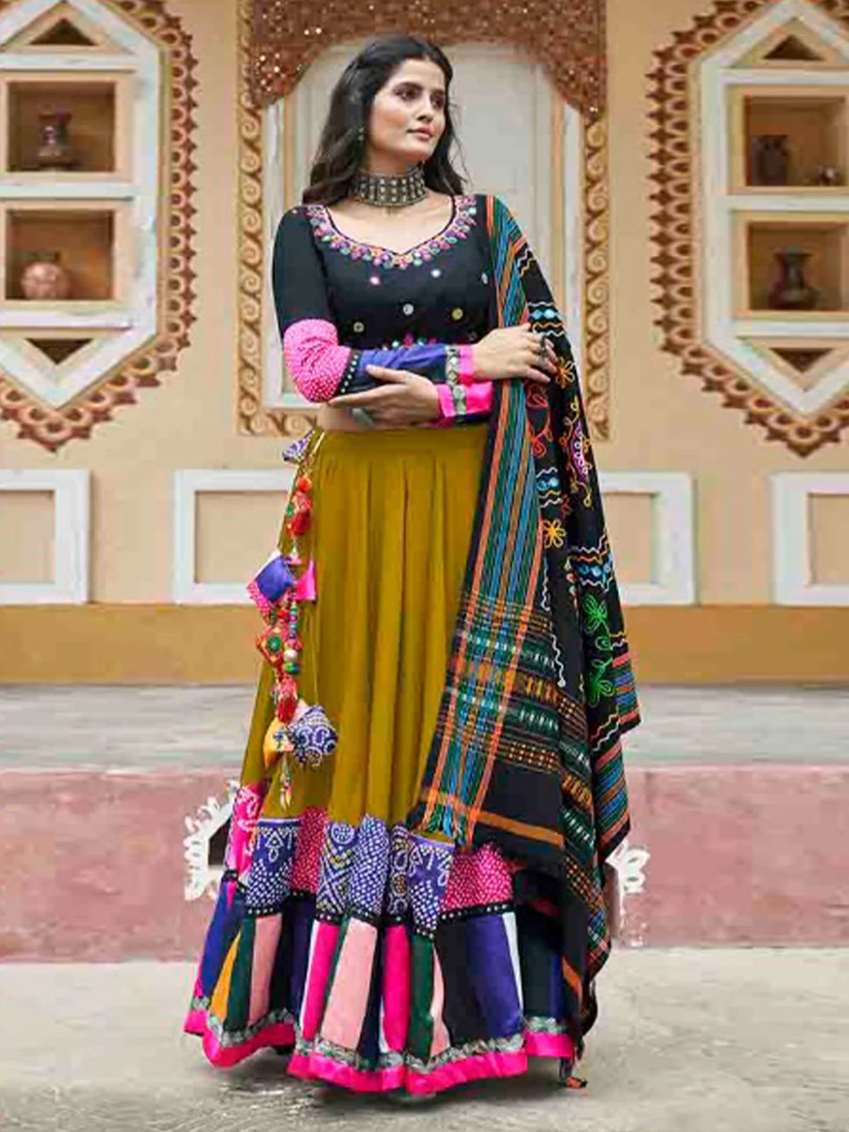 Odette Multicolor Rayon Printed Stitched Lehenga With Blouse For Women - Image 3