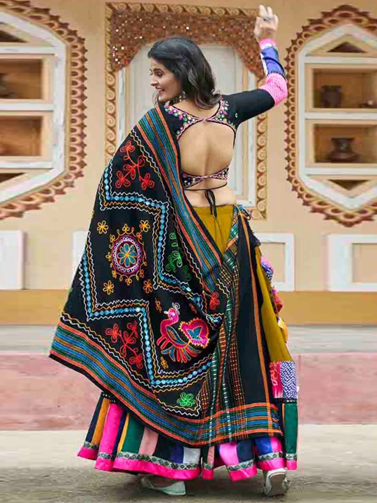 Odette Multicolor Rayon Printed Stitched Lehenga With Blouse For Women - Image 5