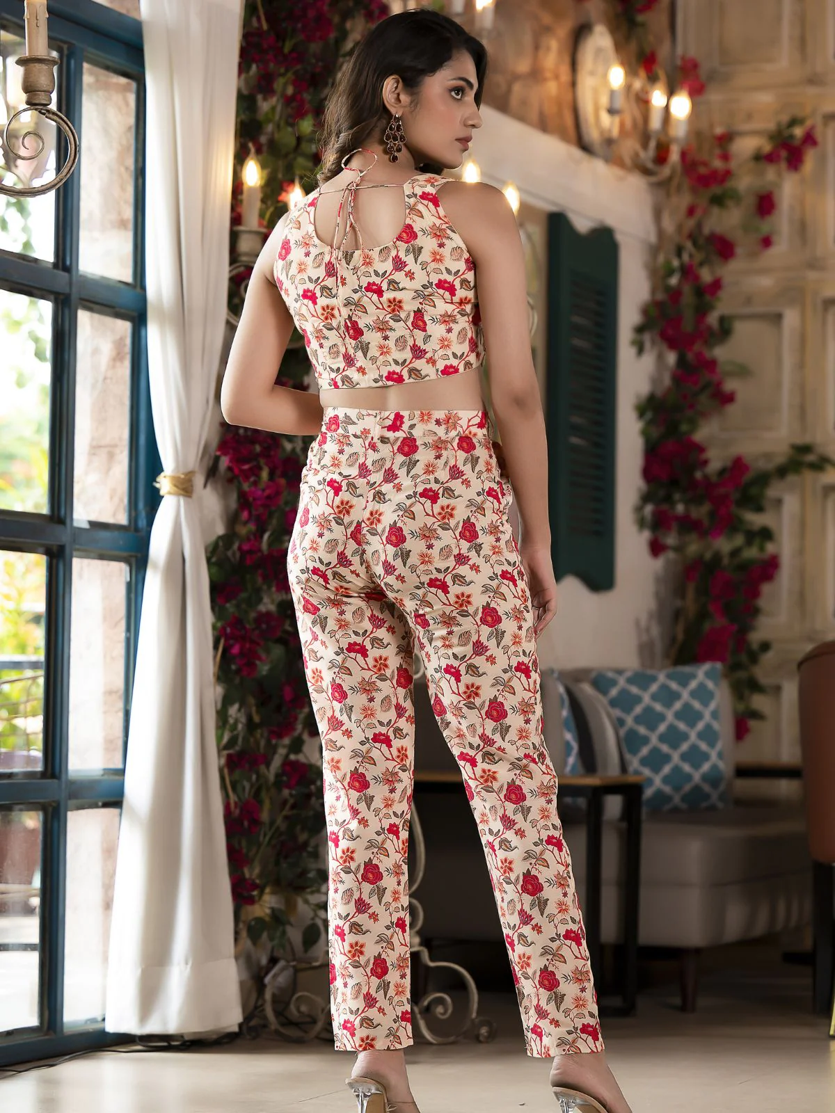 Odette Multicolor Satin Printed Co Ord Set for Women - Image 4