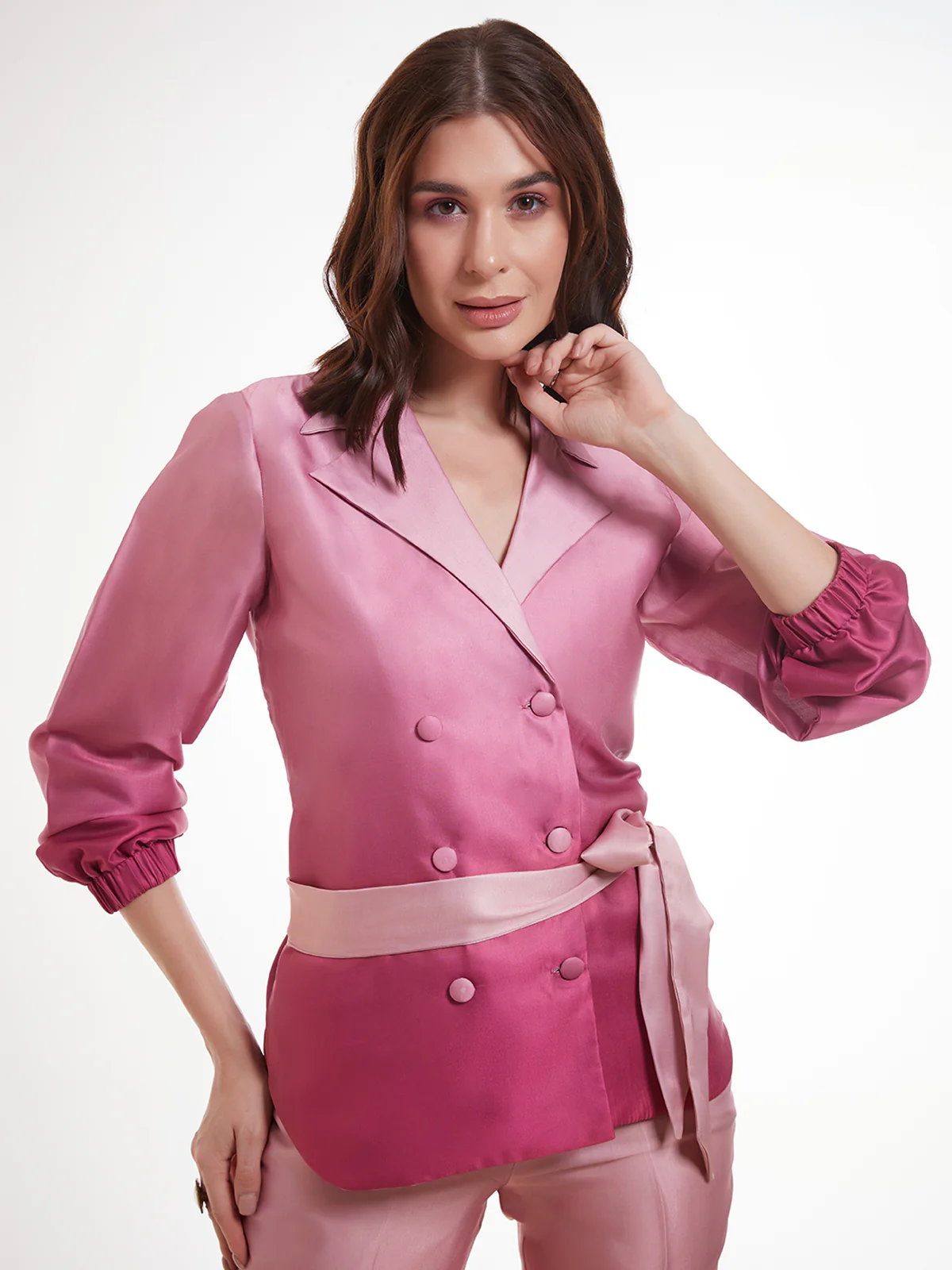Odette Pink Satin Printed Co Ord Set For Women - Image 6