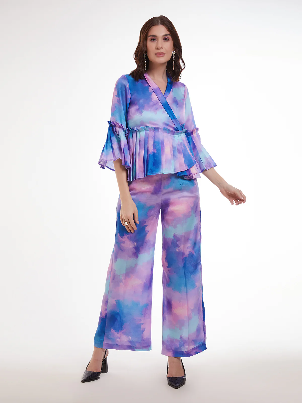 Odette Multicolor Satin Printed Co Ord Set For Women - Image 2