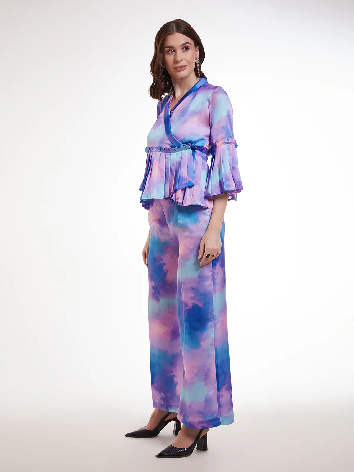Odette Multicolor Satin Printed Co Ord Set For Women - Image 4