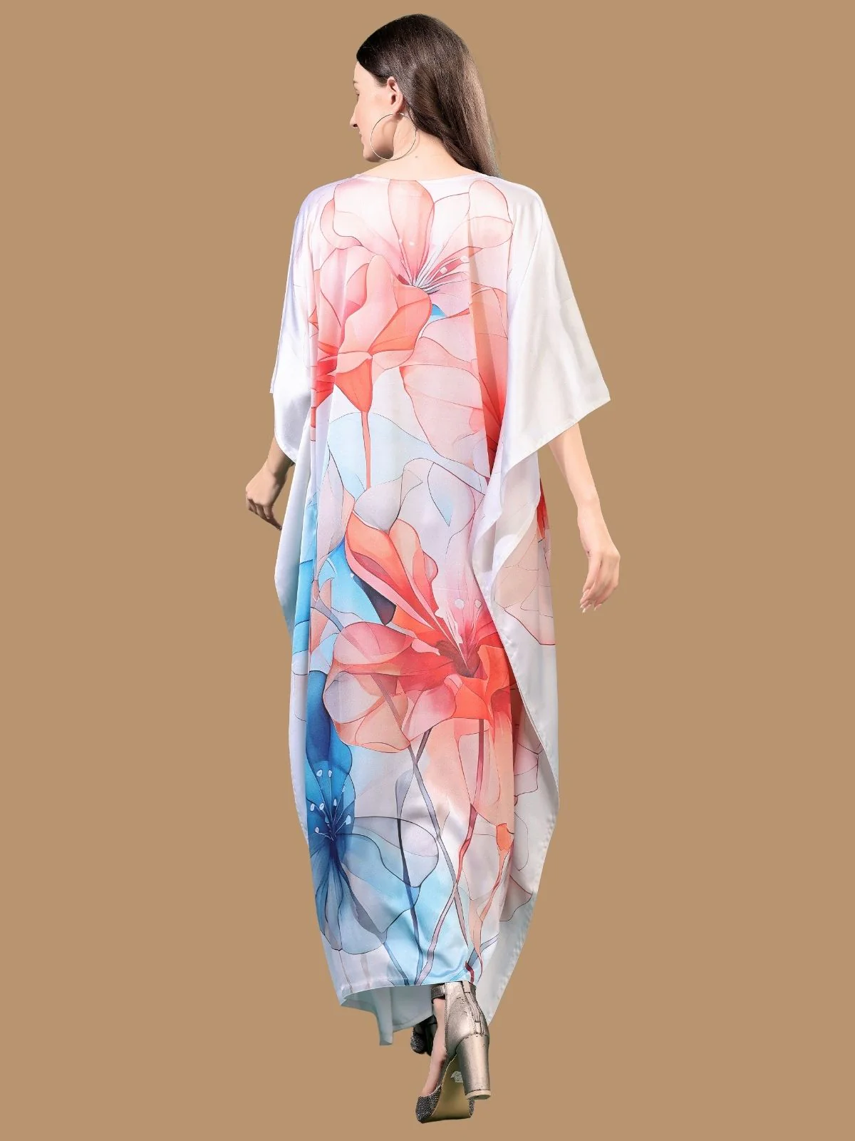 Odette Multicolor Satin Printed Kaftan For Women - Image 3