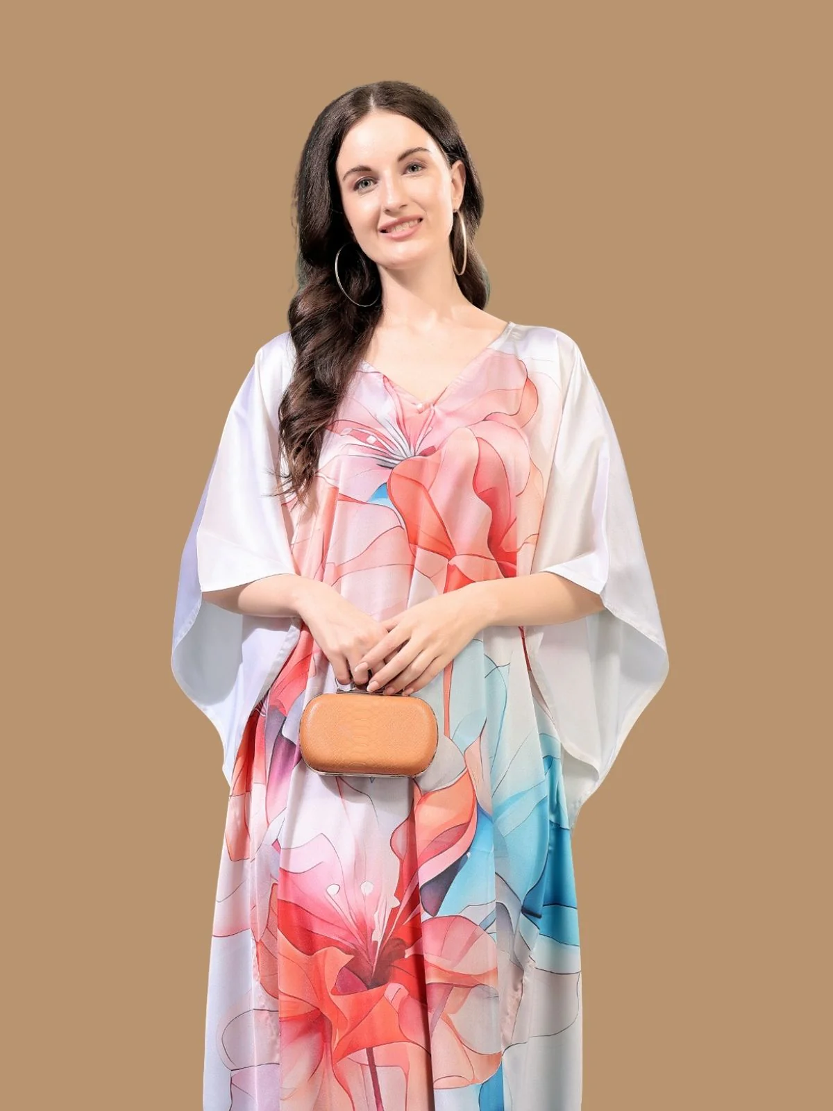 Odette Multicolor Satin Printed Kaftan For Women - Image 4