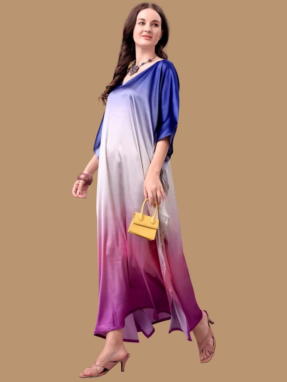 Odette Multicolor Satin Printed Kaftan For Women - Image 2