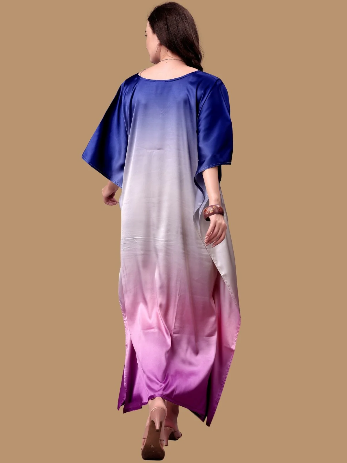 Odette Multicolor Satin Printed Kaftan For Women - Image 3