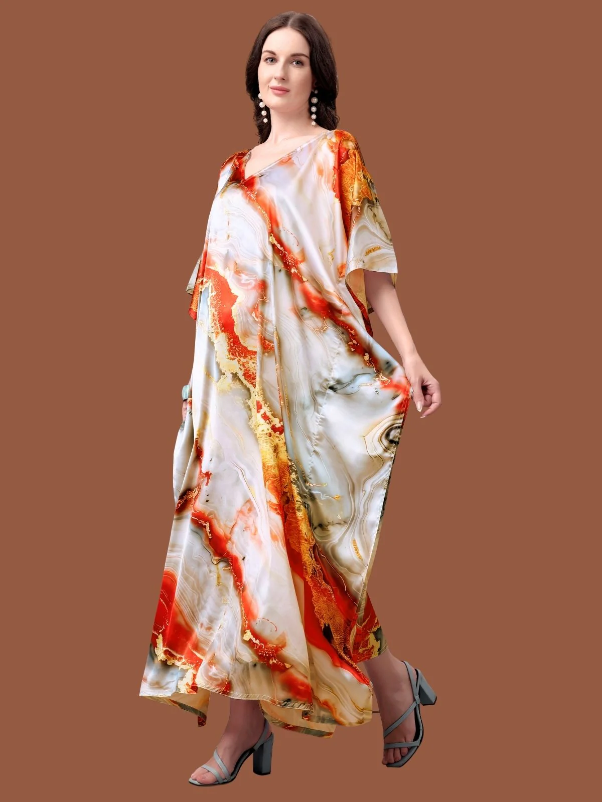 Odette Multicolor Satin Printed Kaftan For Women - Image 2