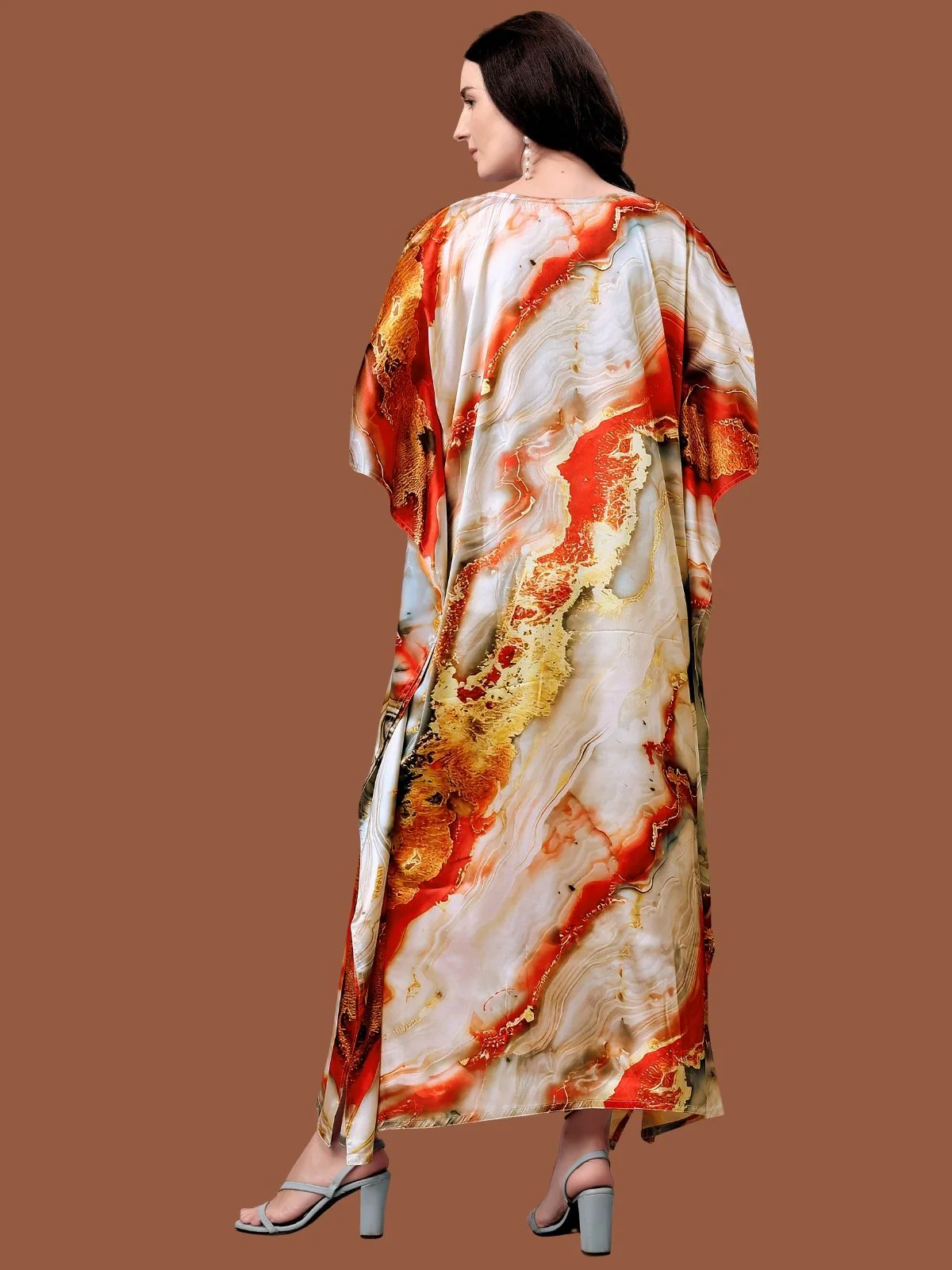 Odette Multicolor Satin Printed Kaftan For Women - Image 3
