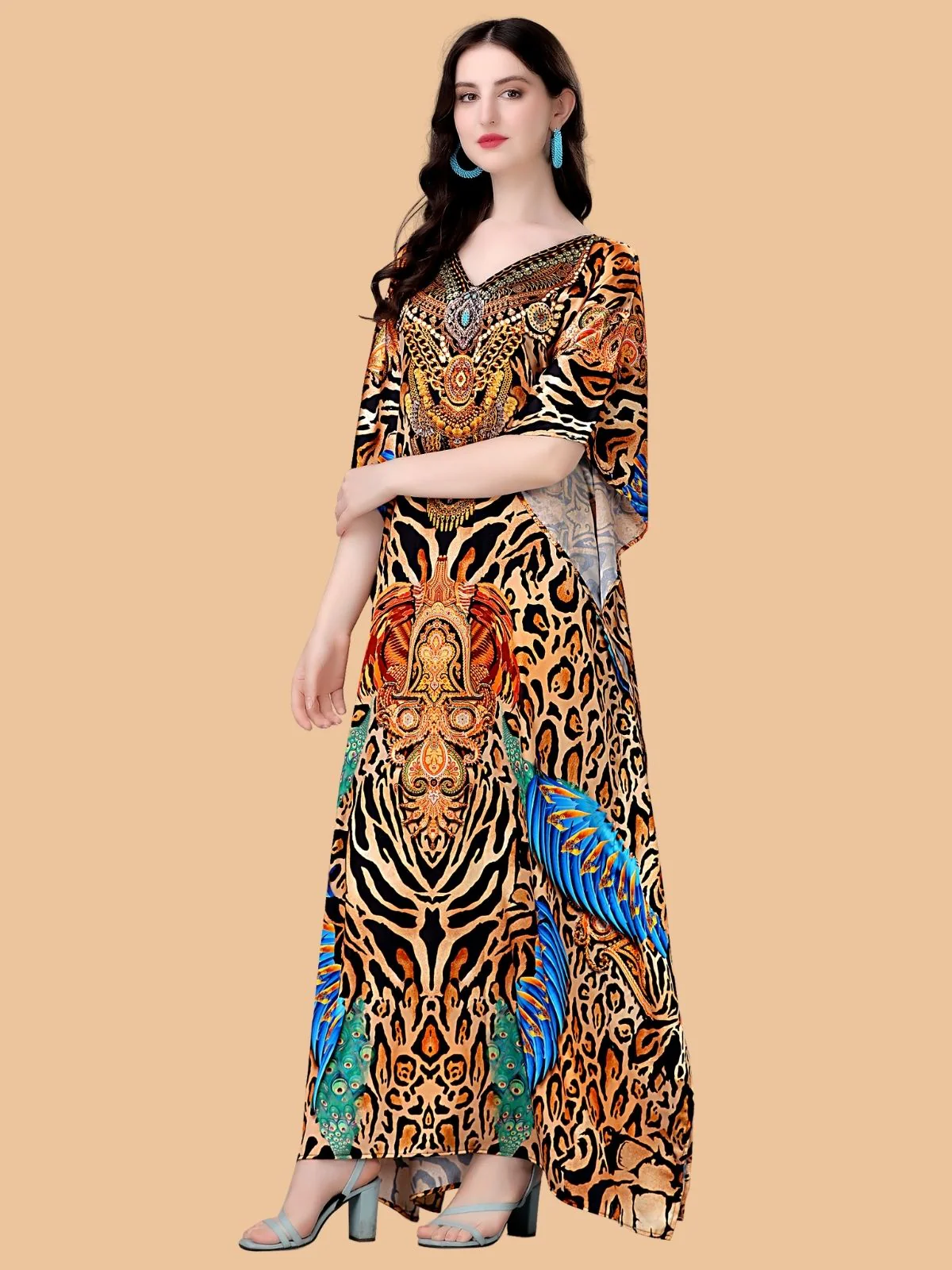 Odette Multicolor Satin Printed Kaftan For Women - Image 2