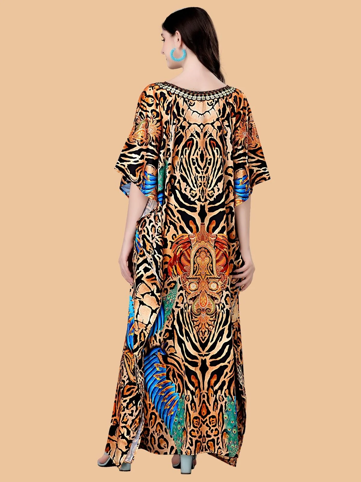 Odette Multicolor Satin Printed Kaftan For Women - Image 3
