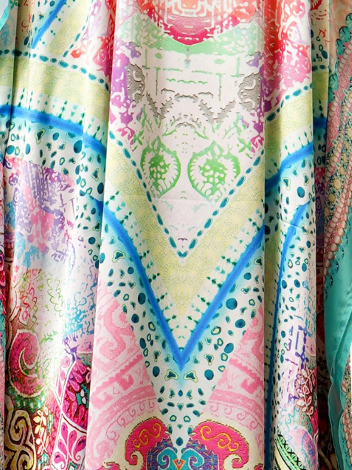 Odette Multicolor Satin Printed Kaftan For Women - Image 5