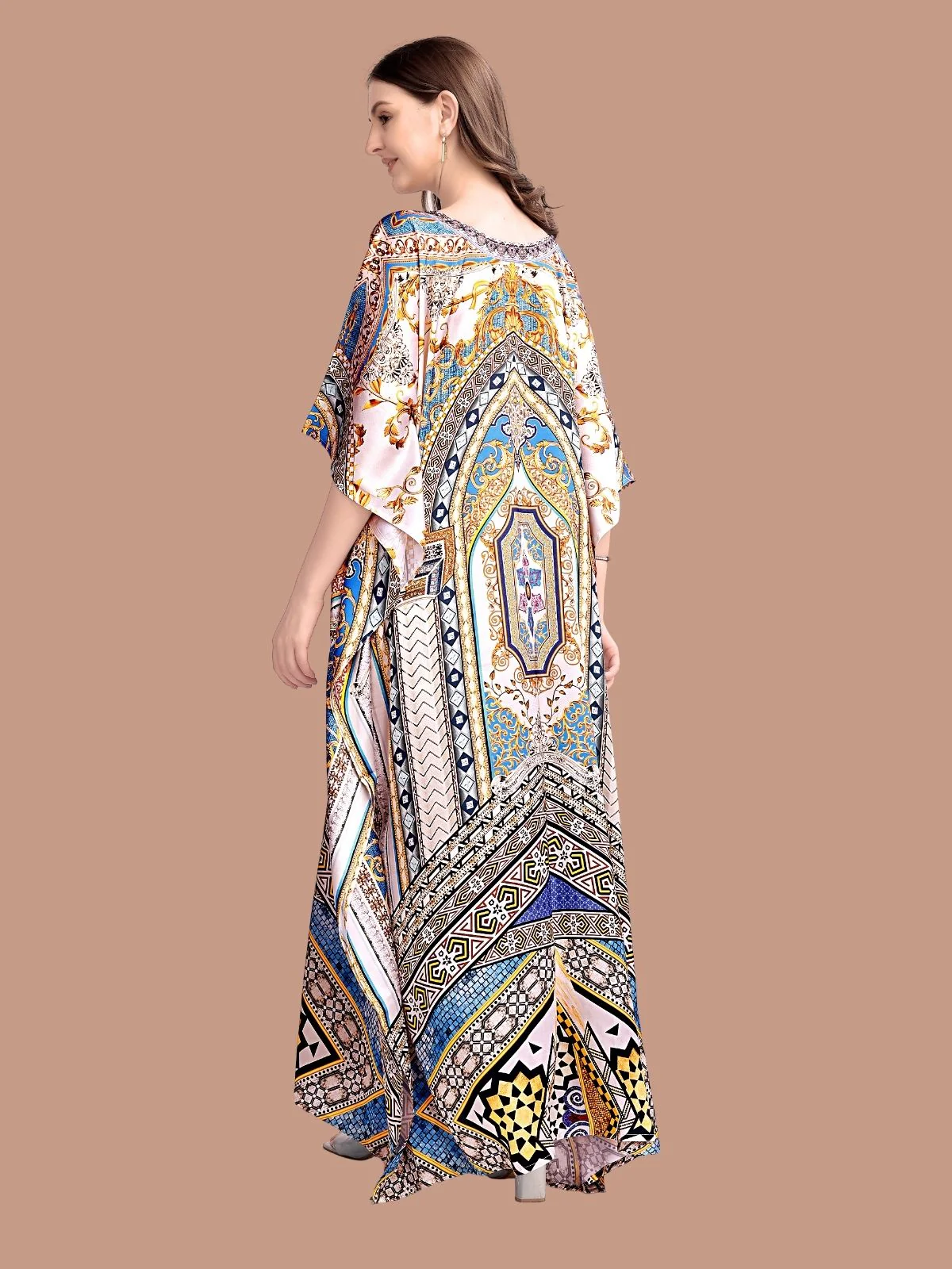 Odette Multicolor Satin Printed Kaftan For Women - Image 2