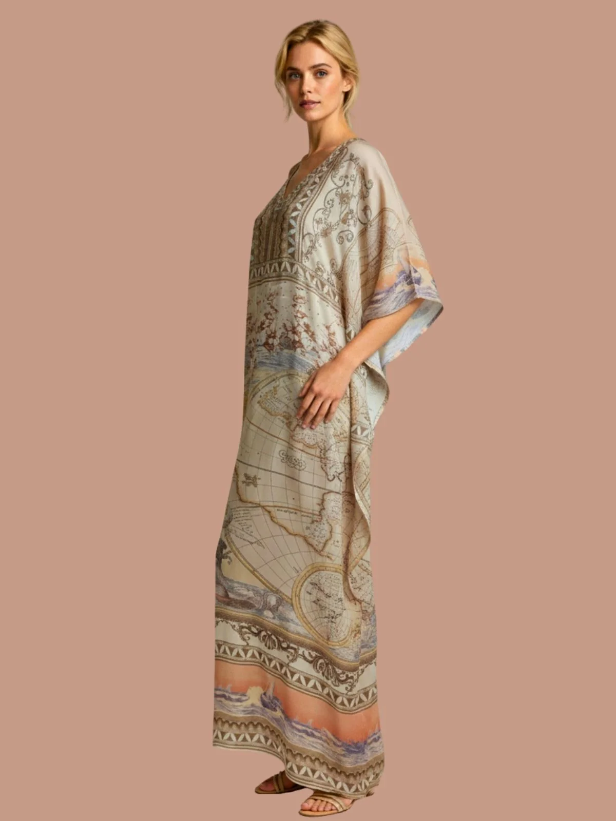 Odette Multicolor Satin Printed Kaftan For Women - Image 2