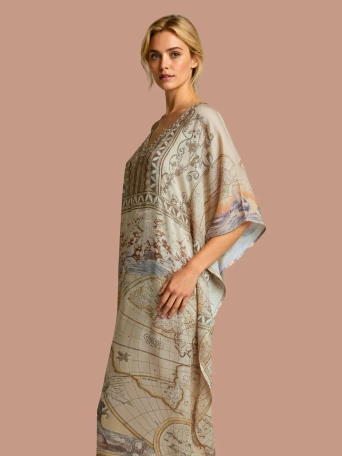 Odette Multicolor Satin Printed Kaftan For Women - Image 4