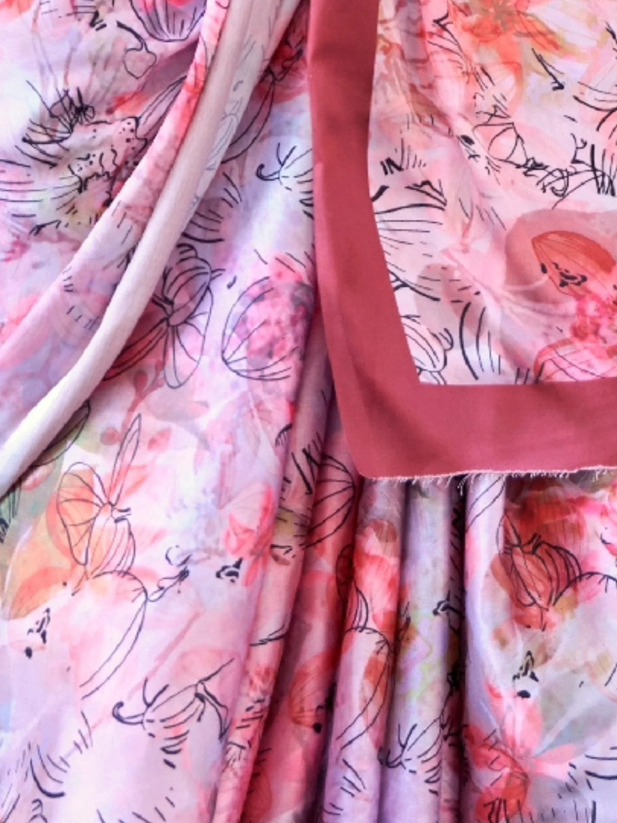Odette Peach Satin Printed Saree With Unstitched Blouse For Women - Image 3