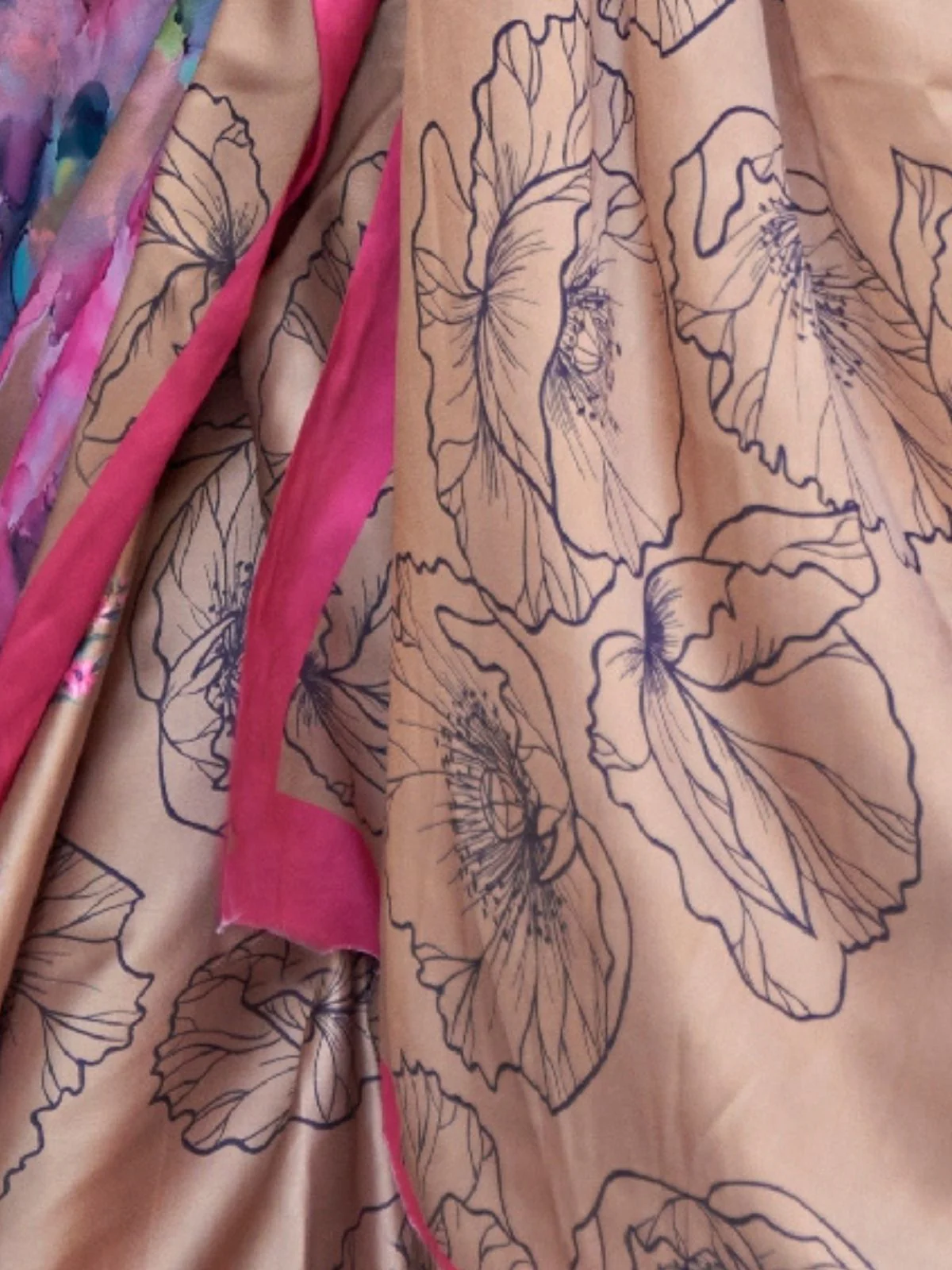 Odette Multicolor Satin Printed Saree With Unstitched Blouse For Women - Image 3
