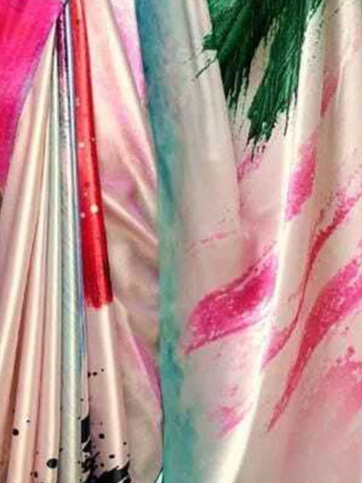 Odette Multicolor Satin Printed Saree With Unstitched Blouse For Women - Image 5