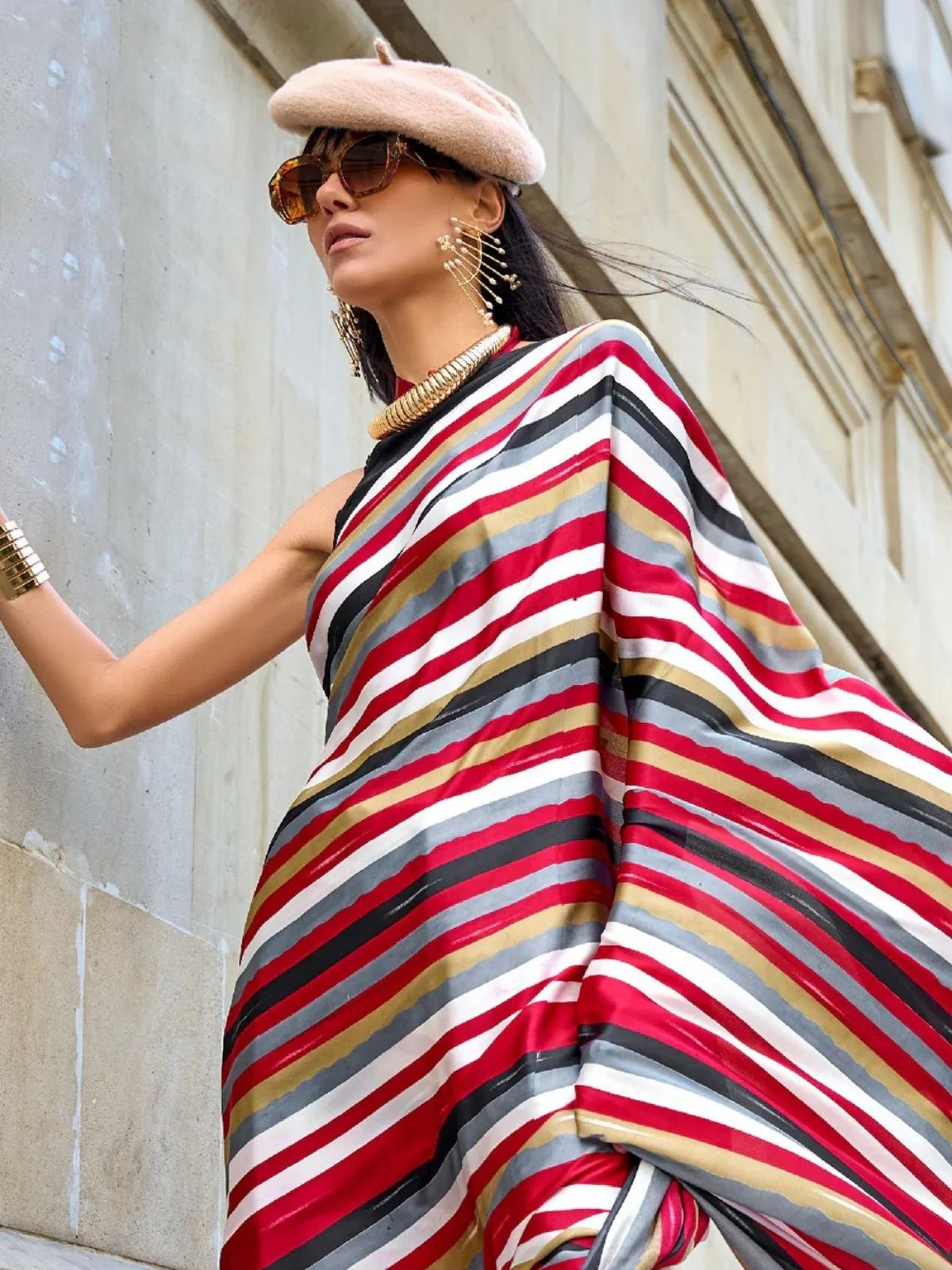 Odette Multicolor Satin Printed Saree With Unstitched Blouse For Women - Image 3