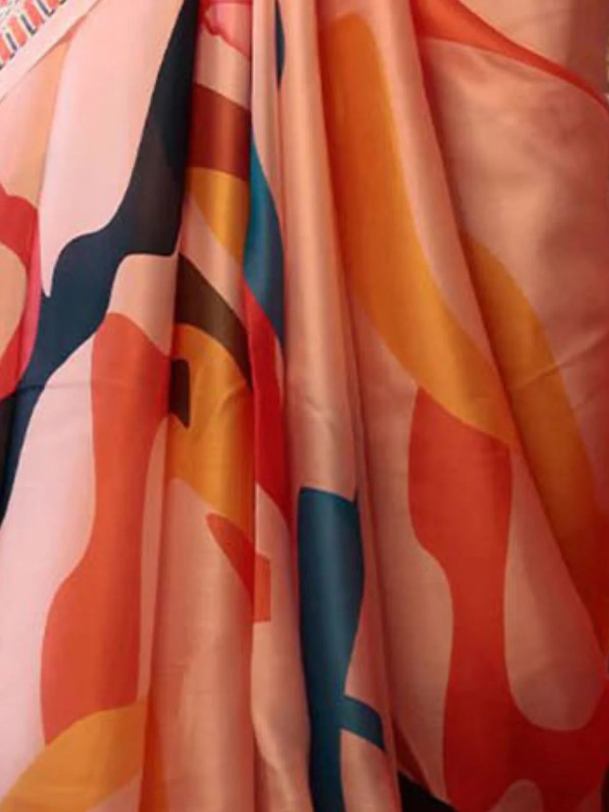 Odette Multicolor Satin Printed Saree With Unstitched Blouse For Women - Image 4