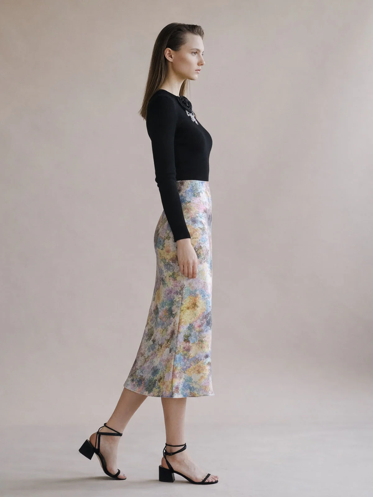 Odette Multicolor Satin Printed Skirt For Women - Image 2