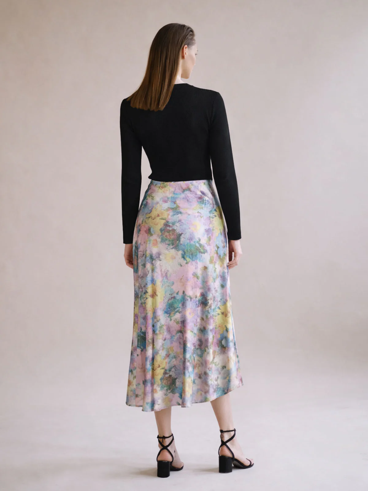 Odette Multicolor Satin Printed Skirt For Women - Image 3