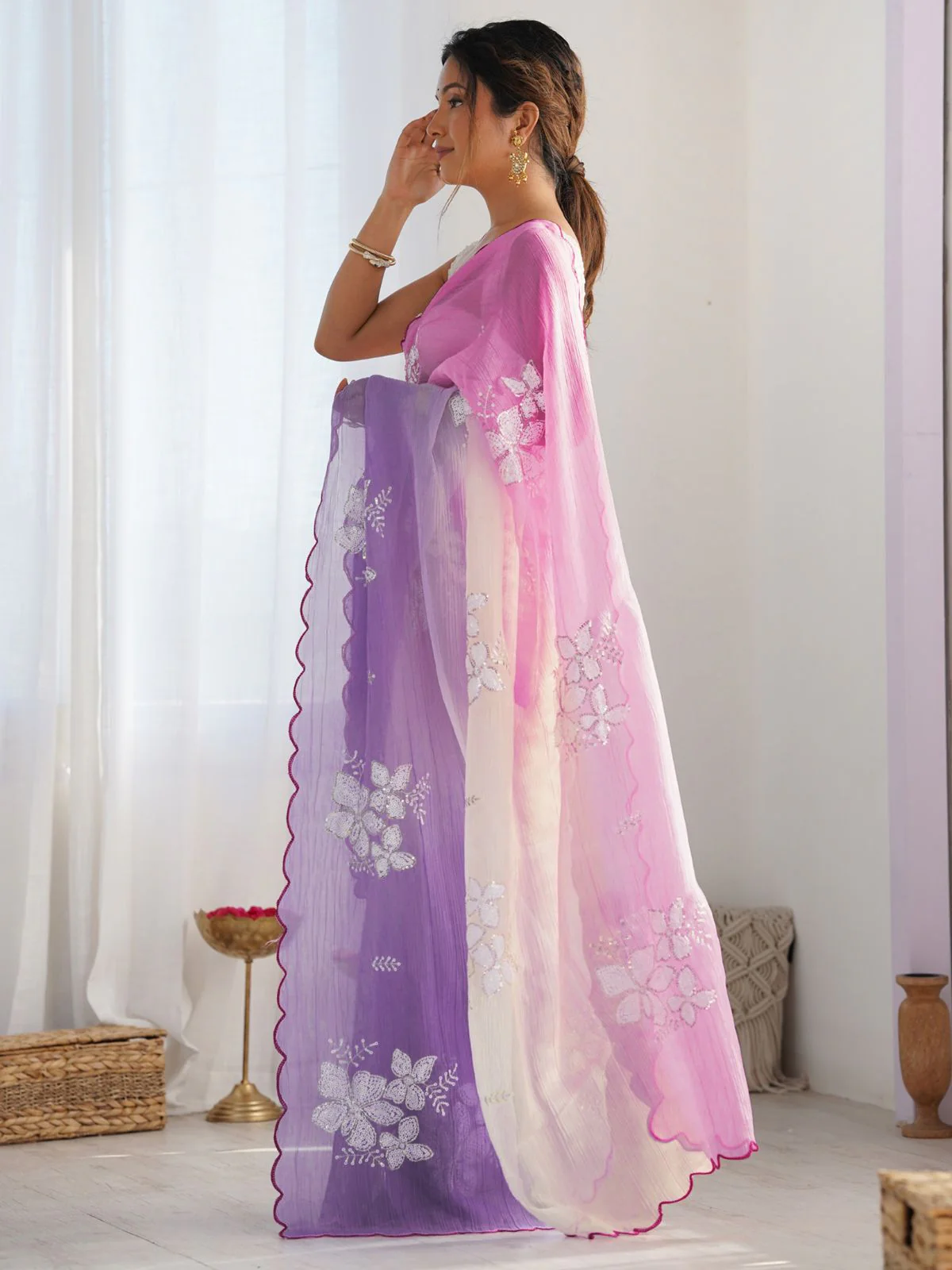 Odette Multicolor Silk Blend Embellished Saree For Women - Image 2