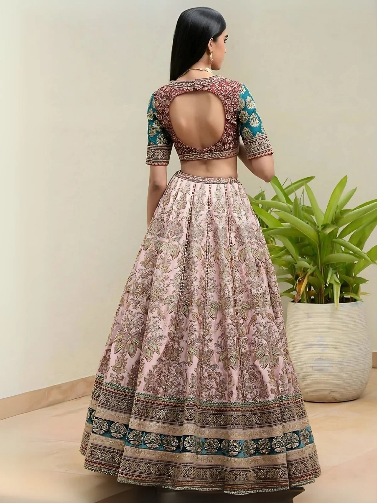 Odette Multicolor Silk Blend Embroidered Semi-Stitched Lehenga For Women - Image 2