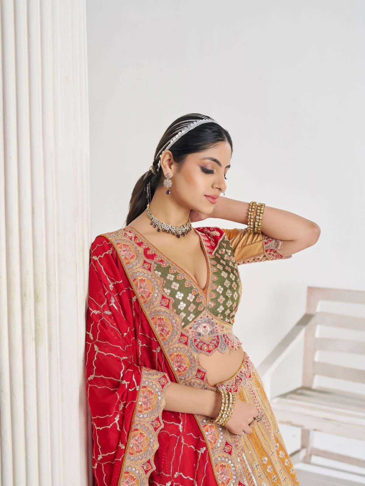 Odette Multicolor Silk Blend Embroidered Semi-Stitched Lehenga For Women - Image 3