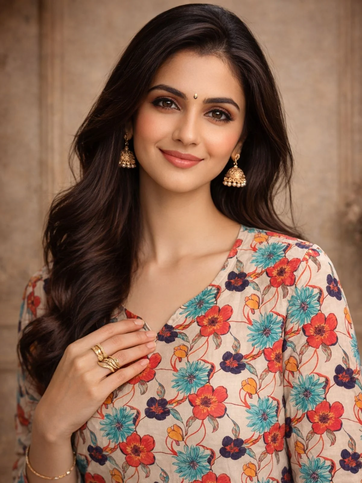 Odette Multicolor Silk Blend Floral Print Solid Kurti For Women - Image 4