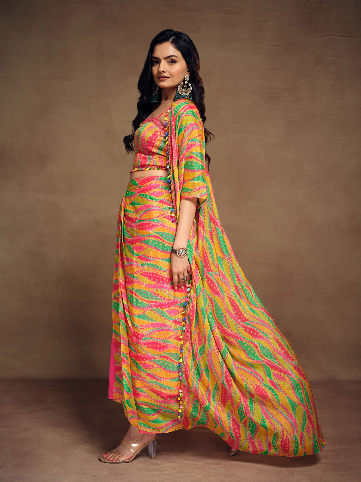 Odette Multicolor Silk Blend Printed Indo Western Co ord Set For Women - Image 3