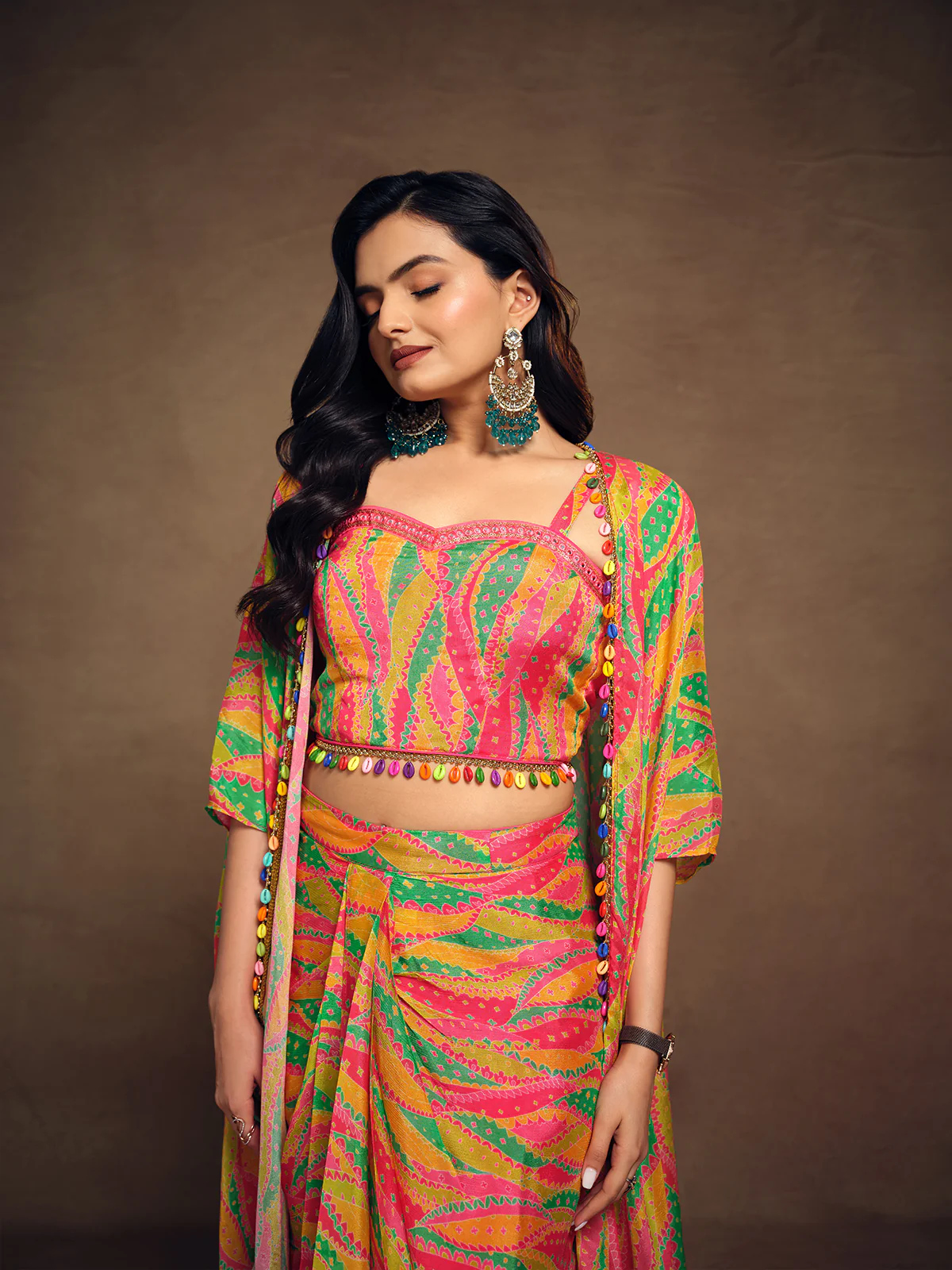 Odette Multicolor Silk Blend Printed Indo Western Co ord Set For Women - Image 5