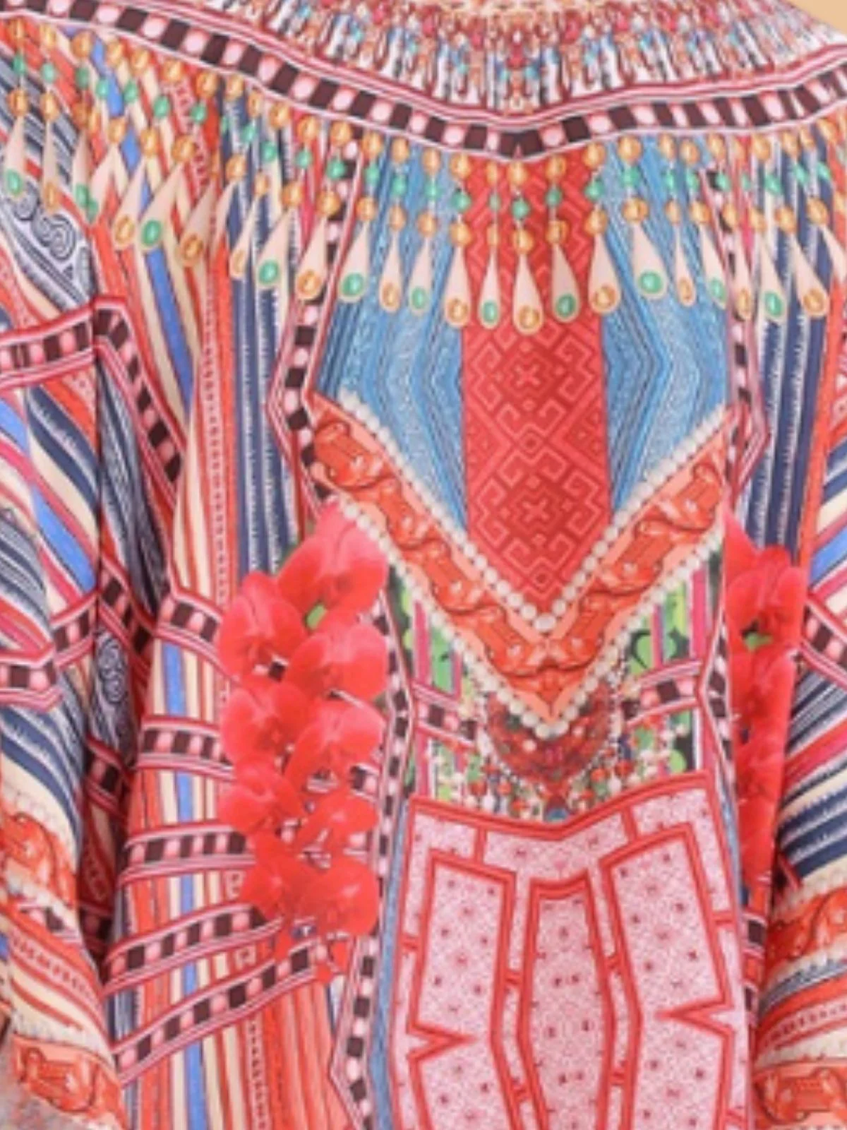 Odette Multicolor Silk Blend Printed Kaftan For Women - Image 5