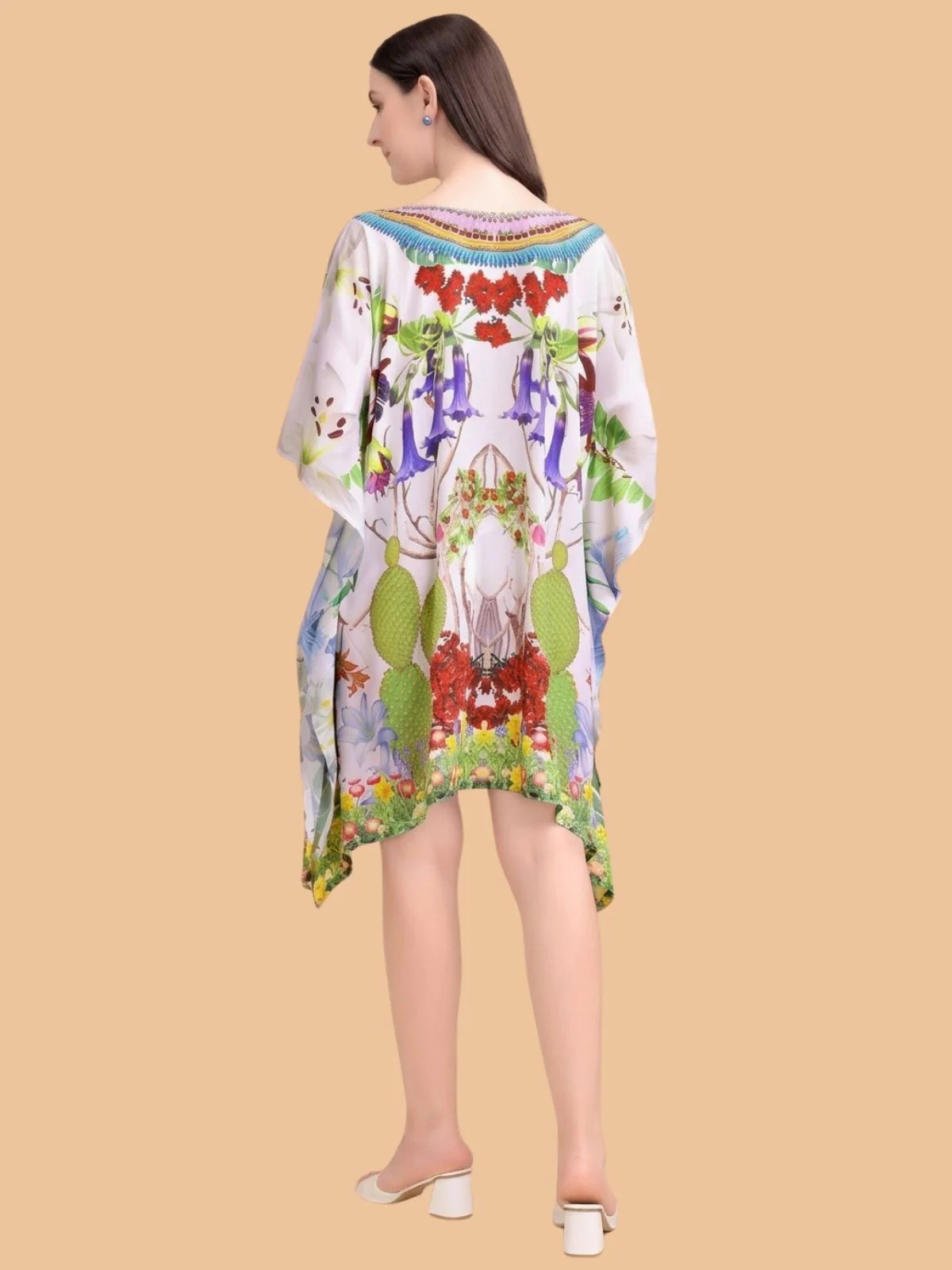 Odette Multicolor Silk Blend Printed Kaftan For Women - Image 3
