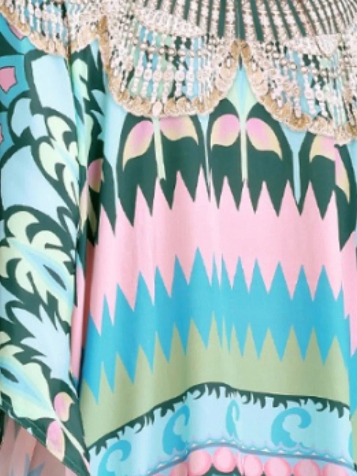 Odette Multicolor Silk Blend Printed Kaftan For Women - Image 5