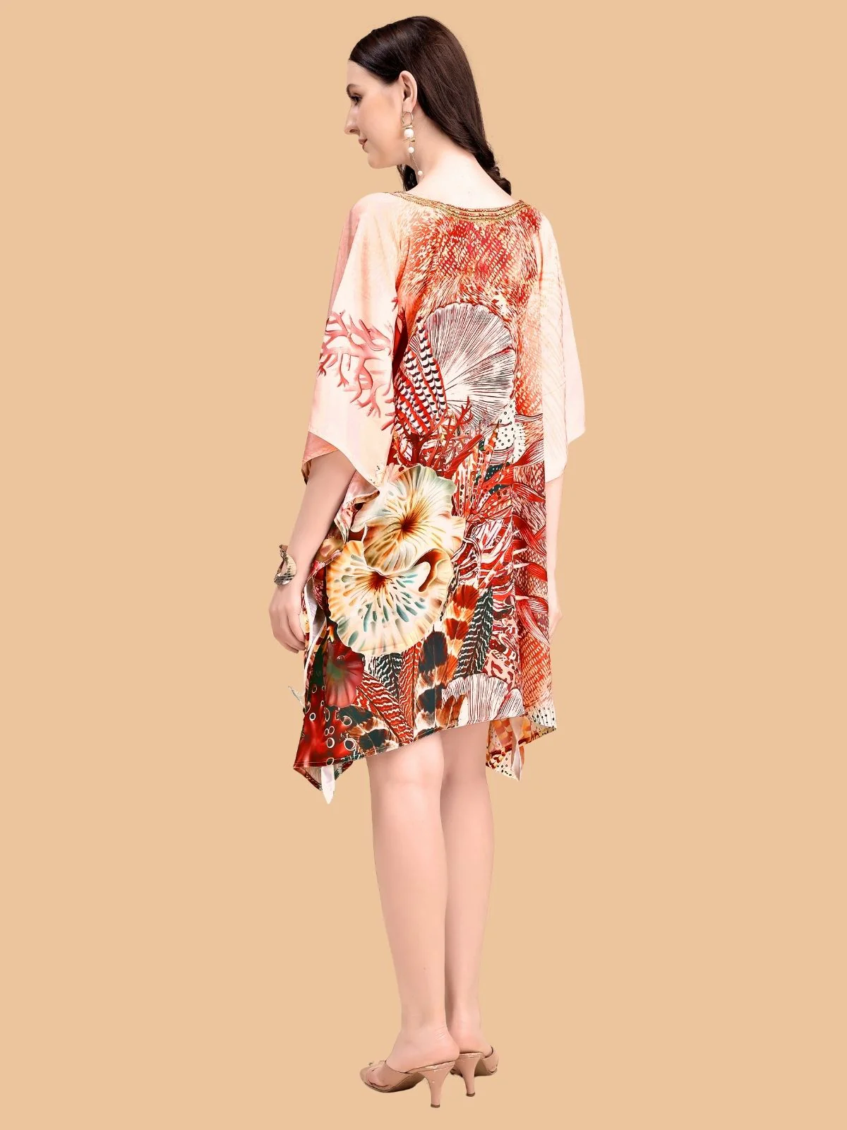 Odette Multicolor Silk Blend Printed Kaftan For Women - Image 3