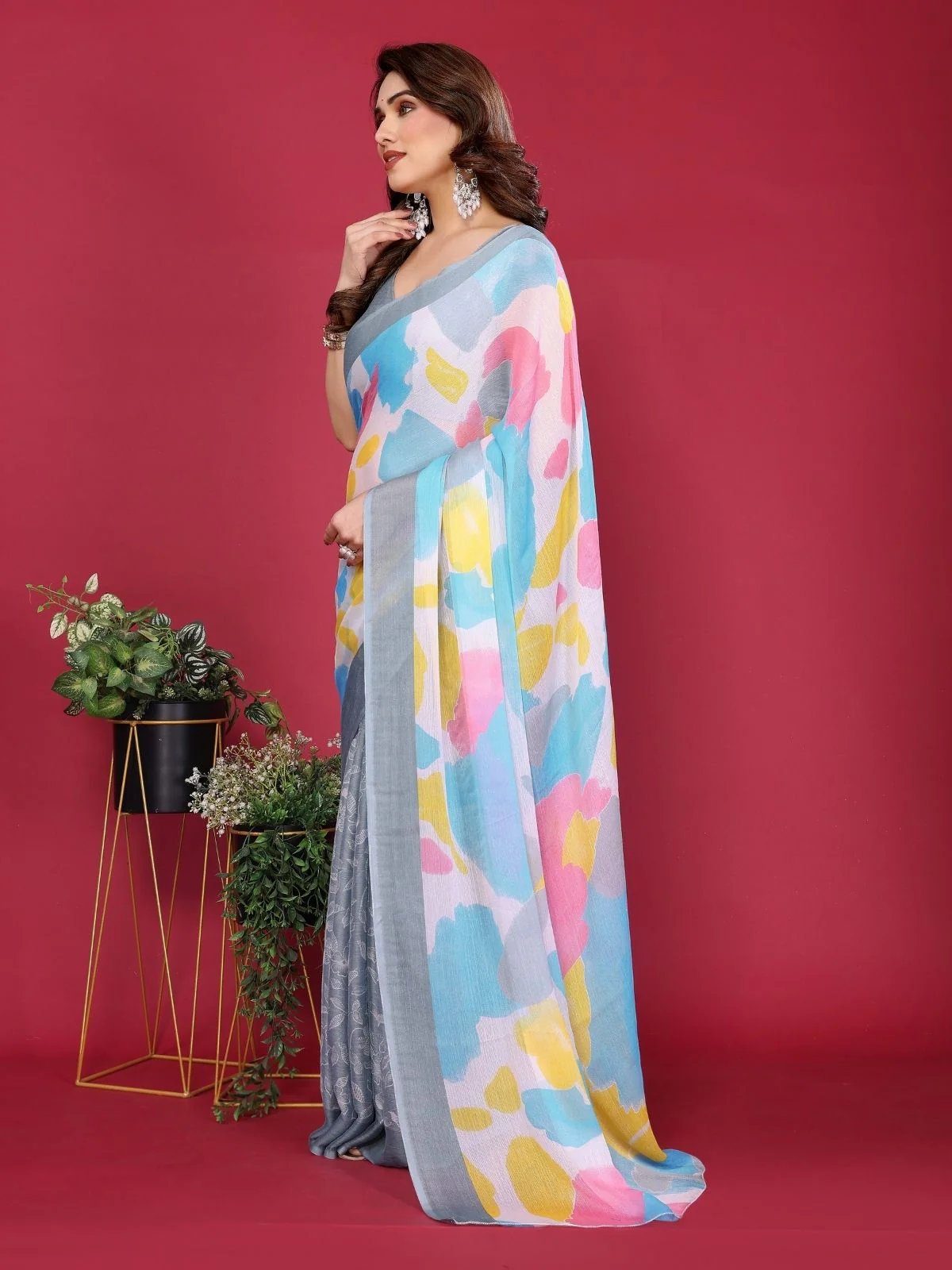 Odette Multicolor Silk Blend Printed Saree For Women - Image 2