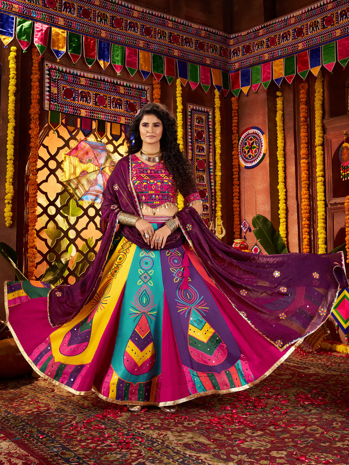 Odette Multicolor Silk Blend Printed Semi-Stitched Lehenga For Women - Image 2