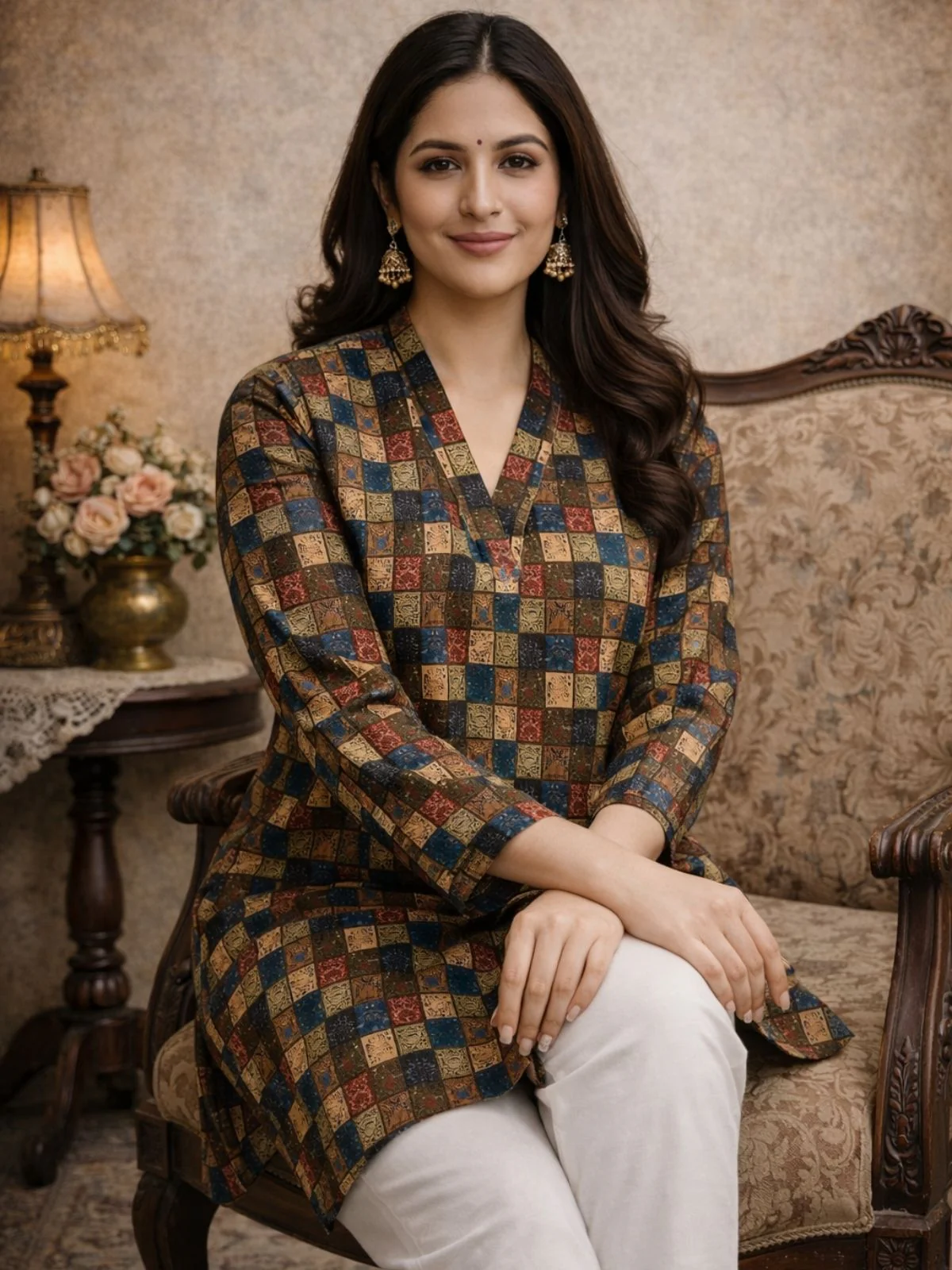 Odette Multicolor Silk Blend Printed Solid Kurti For Women - Image 2