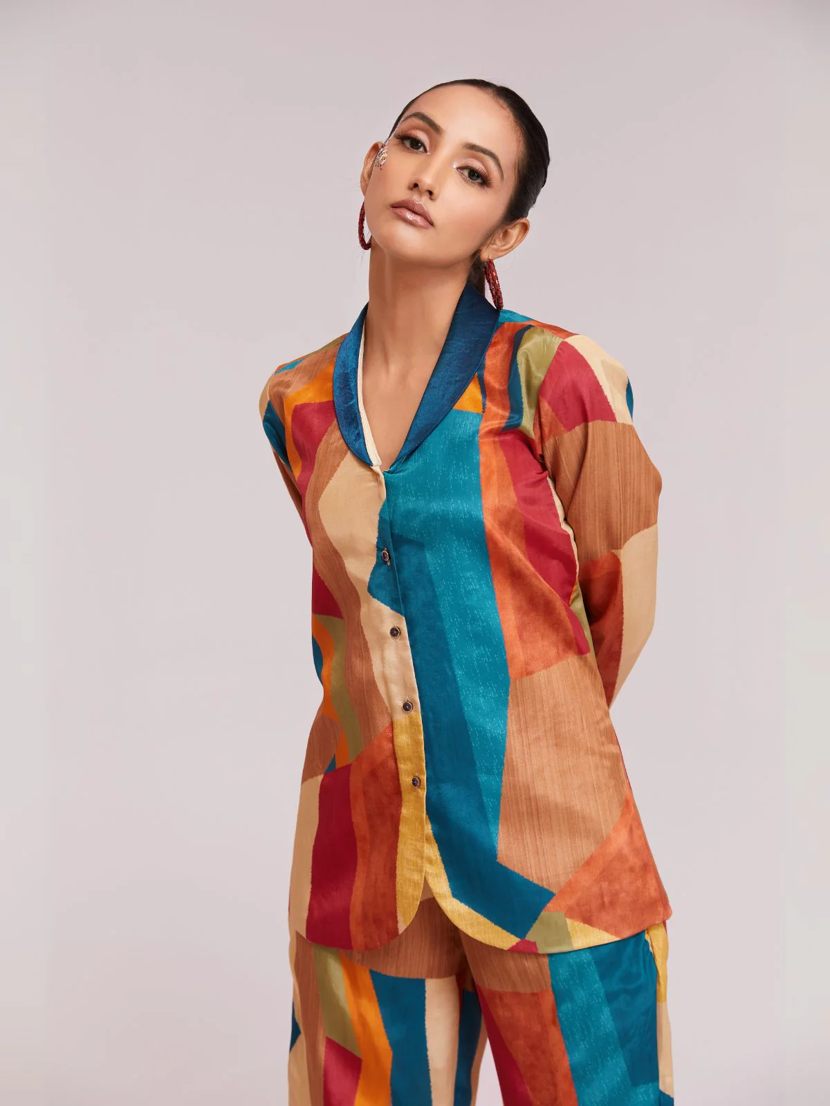 Odette Multicolor Silk Blend Printed Co-Ord Set For Women - Image 6