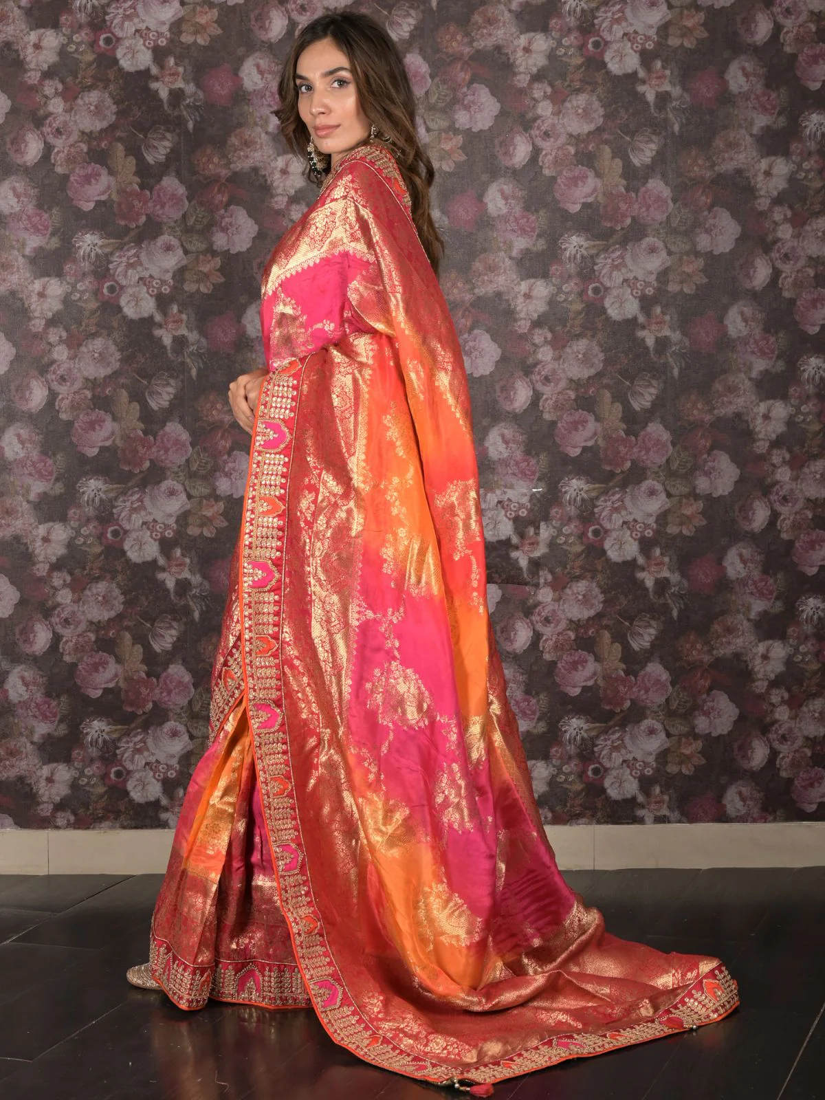 Odette Multicolor Silk Blend Woven Embroidered Saree with Unstitched Blouse for Women - Image 3