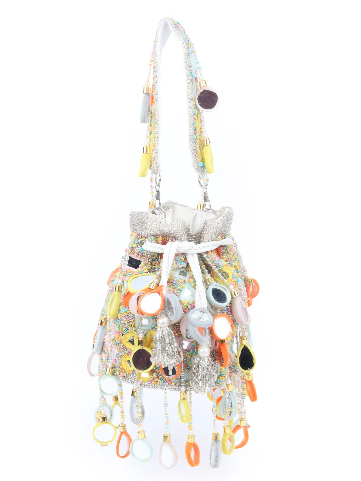 Odette MultiColor Suede Sequin And Mirror Work Potli For Women - Image 3