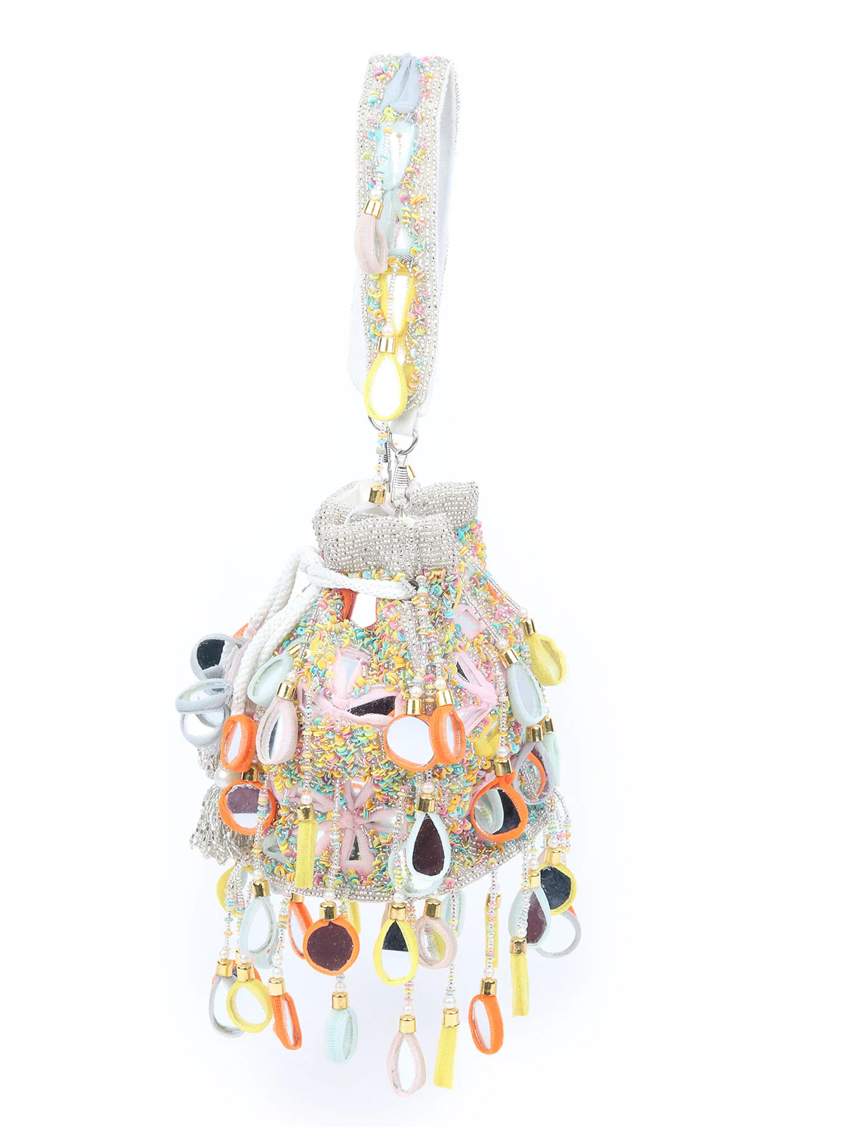 Odette MultiColor Suede Sequin And Mirror Work Potli For Women - Image 4