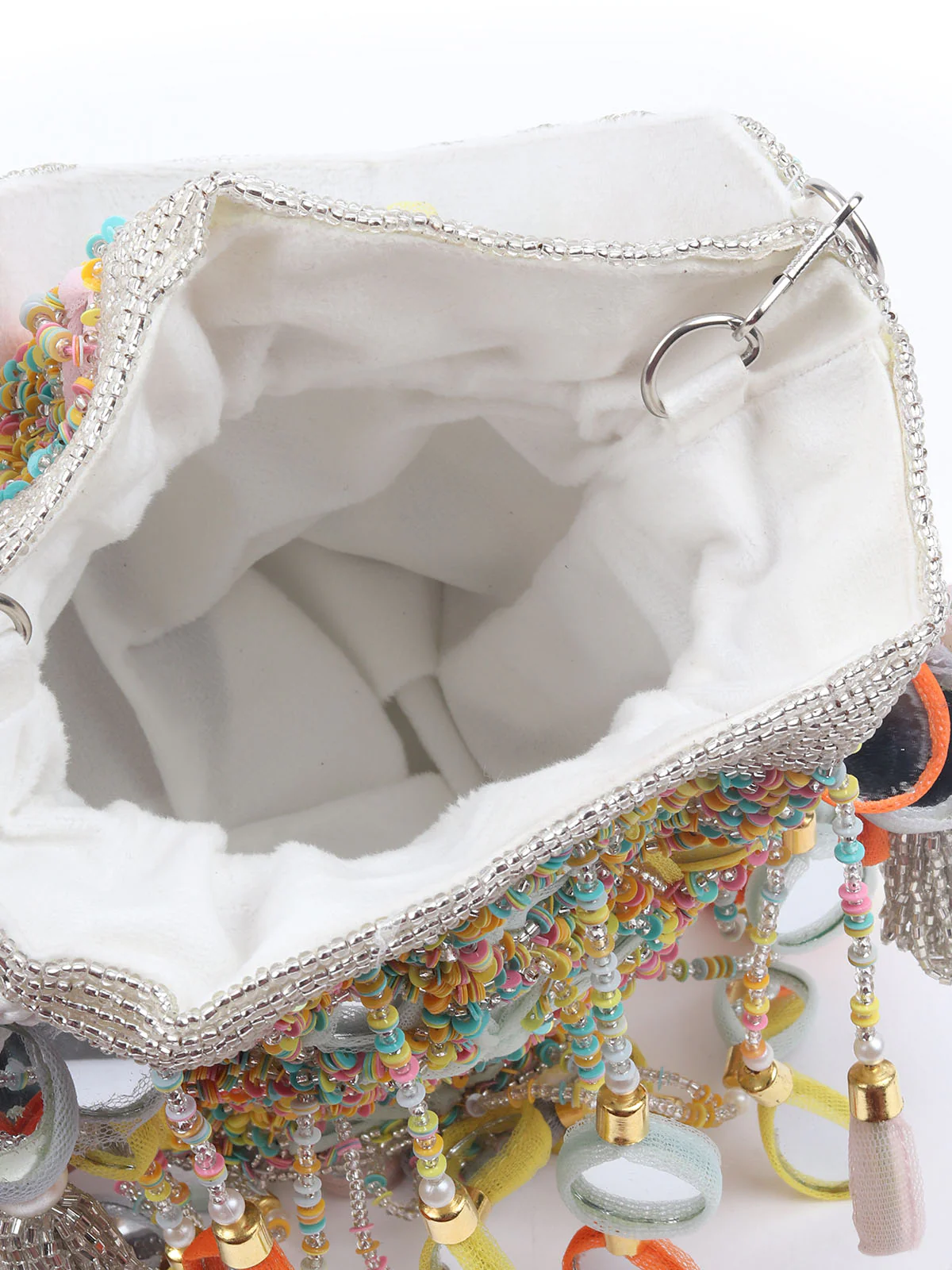 Odette MultiColor Suede Sequin And Mirror Work Potli For Women - Image 6