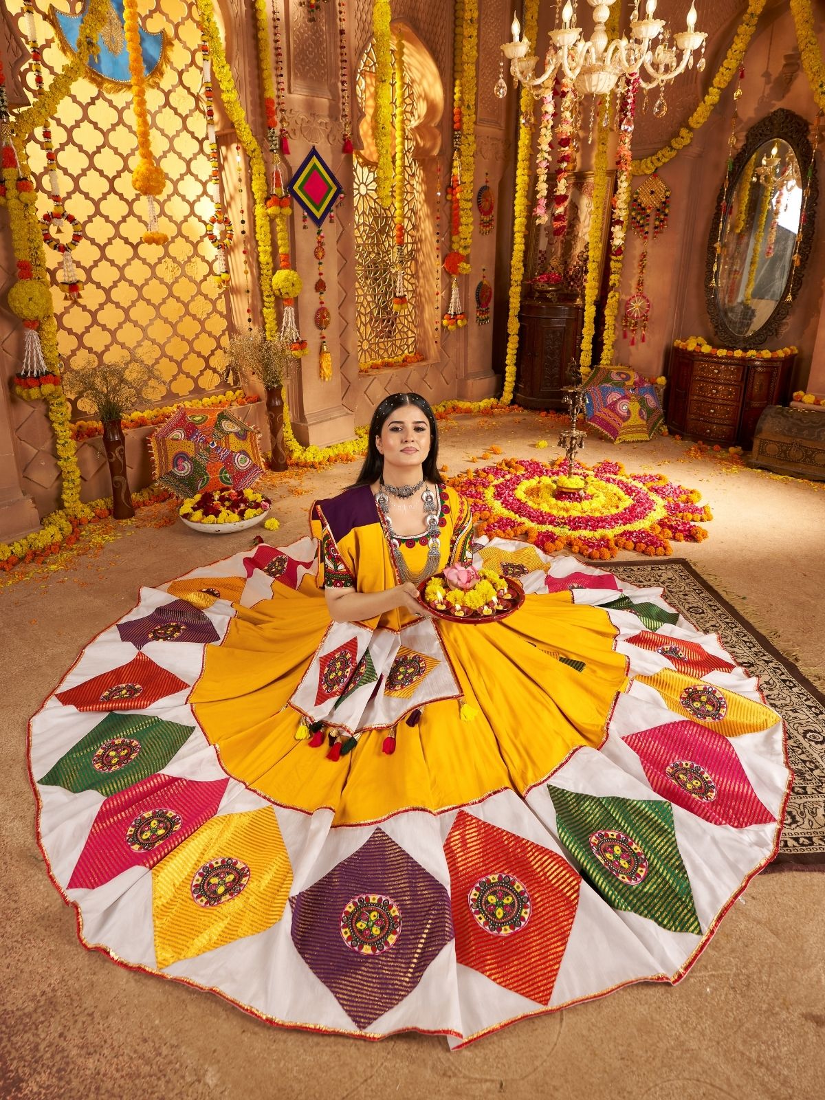Odette Multicolor Viscose Cotton Embroidered Semi-Stitched lehenga With Patch Work And Stunning Tassels For Women - Image 2