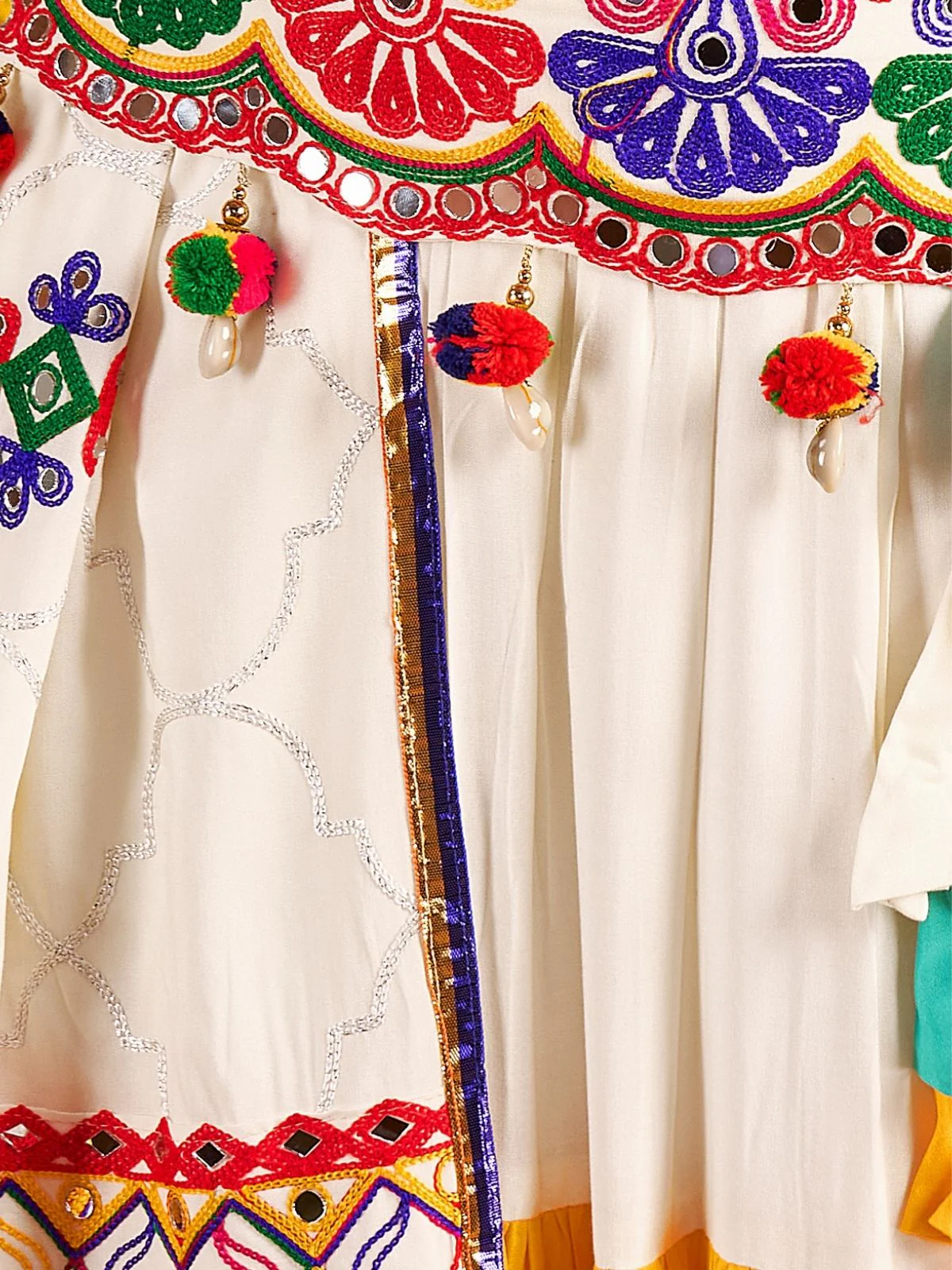 Odette Multicolor Viscose Cotton Embroidered Semi-Stitched lehenga With Stunning Tassels And Embroidered Waist Belt For Women - Image 7