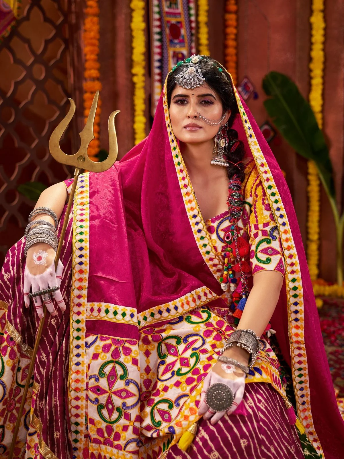 Odette Multicolor Viscose Cotton Semi-Stitched lehenga With Stunning Tassels For Women - Image 2