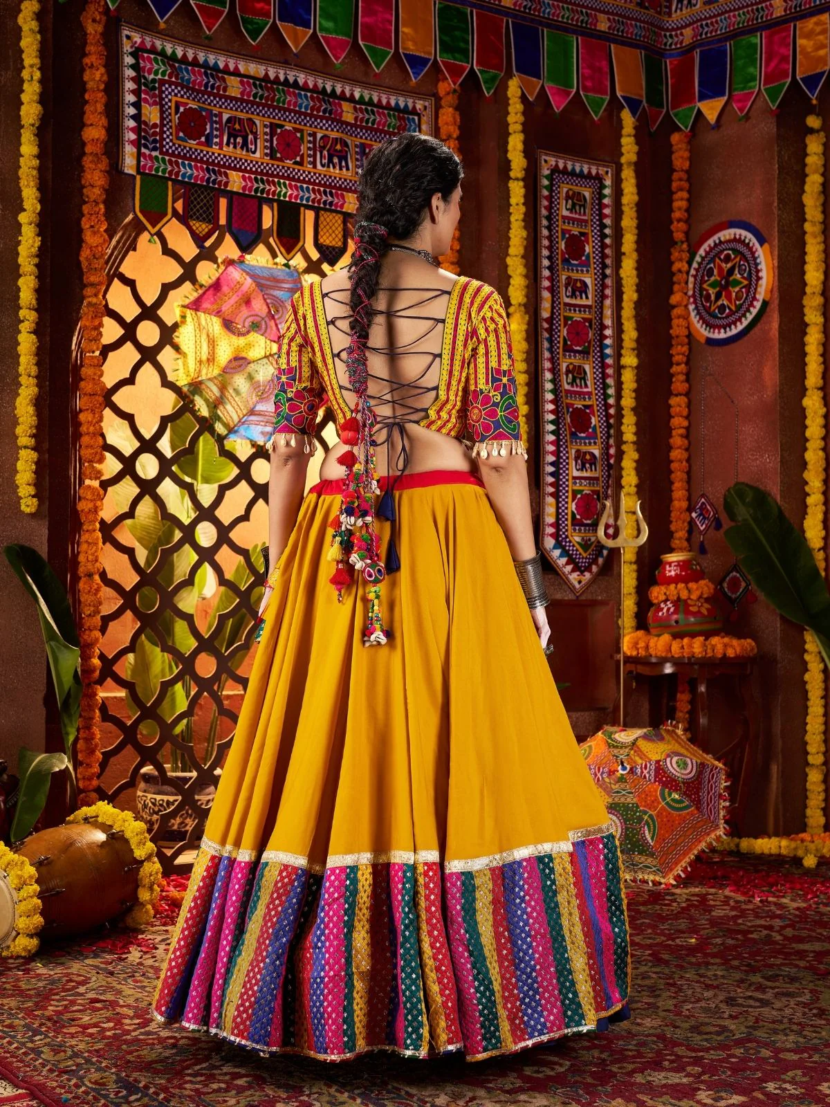 Odette Multicolor Viscose Cotton Semi-Stitched lehenga With Stunning Tassels For Women - Image 5