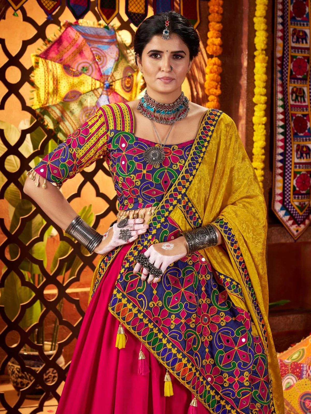Odette Multicolor Viscose Cotton Semi-Stitched lehenga With Stunning Tassels For Women - Image 6