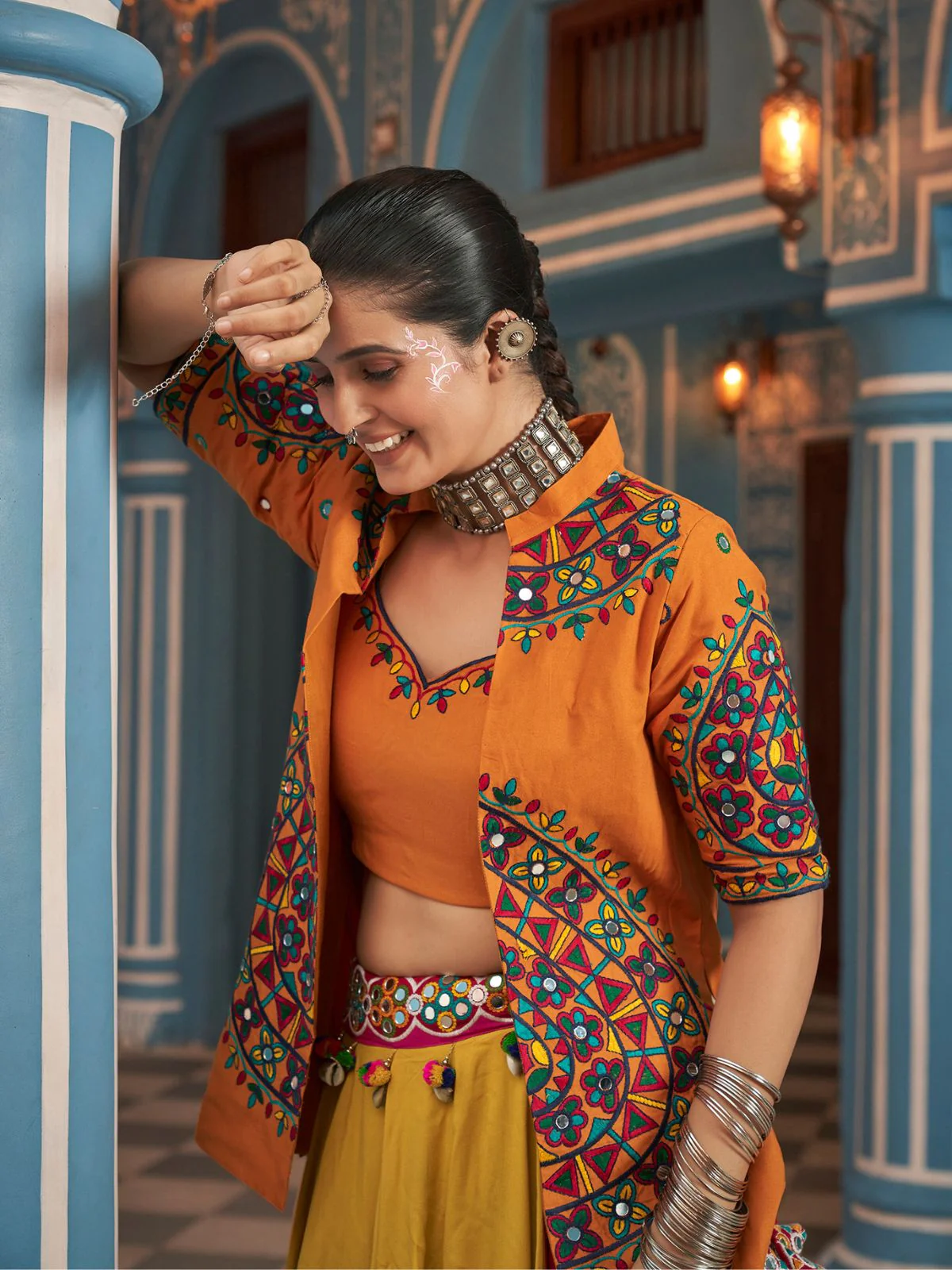 Odette Multicolor Viscose Rayon Embroidered Stitched Lehenga Set For Women - Image 4